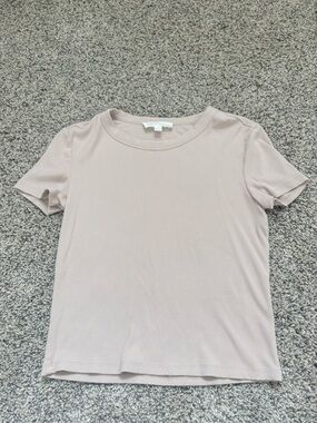 Free People Neutral Ribbed Short Sleeve Tee - Light Taupe